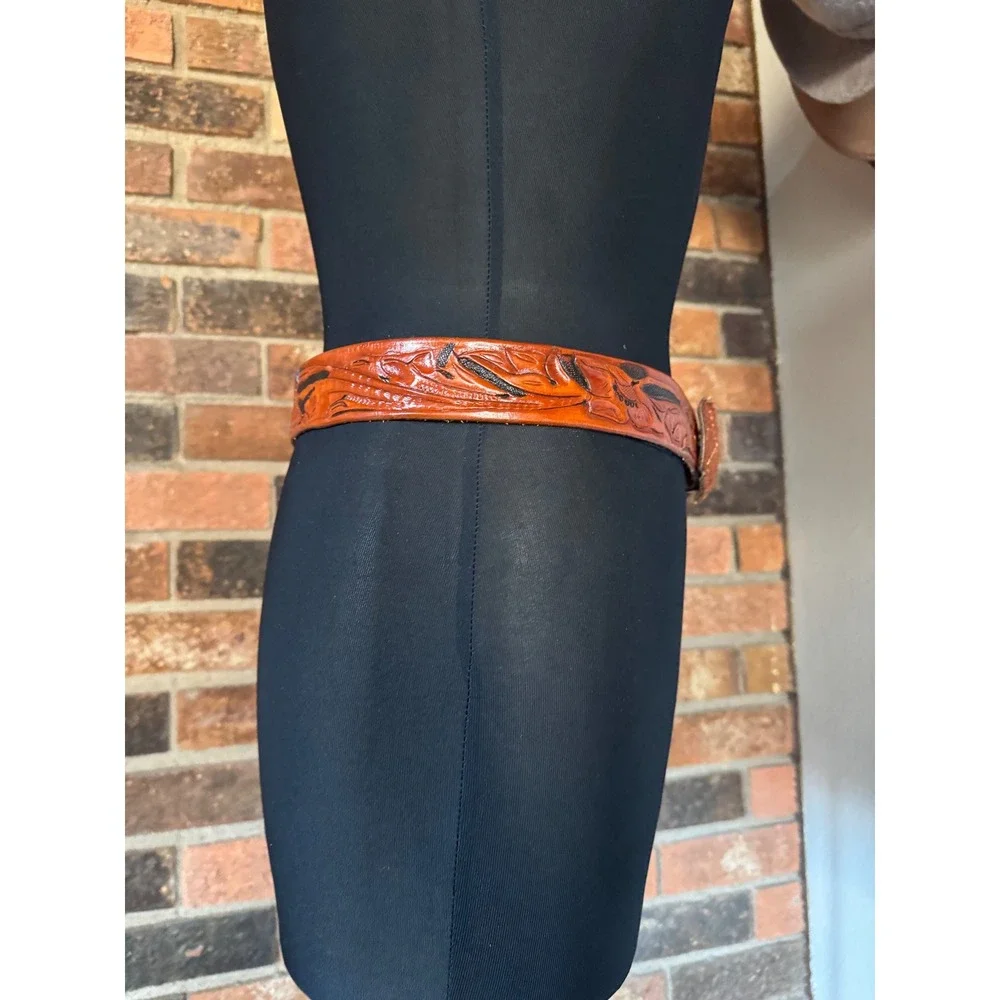 Custom Leather Belt Gary Western Tooled Design Mens Size 36-40‎ Brown